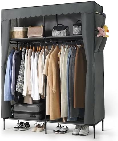CAPHAUS 55-Inch Clothing Rack with Cover, Portable Closet Wardrobe, Covered Garment Rack for Hanging Clothes, 190LB Capacity Heavy-Duty Metal Frame Clothes Organizer Rack with Storage Shelves by CAPHAUS