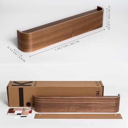 Kazai. Wall-Mounted Coat Rack 'Toke' - Modern Design Coat Rack with Hidden Wall Hooks - Solid Wood Veneer Panel Coat Hanger - Walnut - Image 2