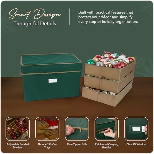 Covermates Adjustable Ornament Storage Box, 19.25"W x 13"D x 12.5"H, Green - Image 4