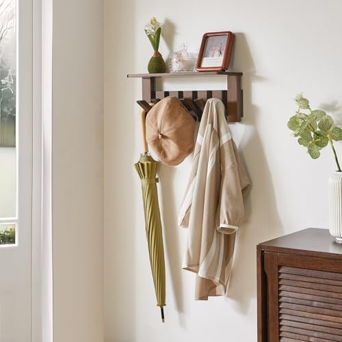 Piano Key Coat Rack Wall Mount with Shelf and 12 Hooks, Walnut HWS008H-2 - Image 5