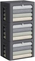 CYhom 3Pack Stackable Clothes Storage Bins - Oxford Frame Storage Box Foldable Clothing Storage Container Organizer Set with Clear Window & Carry Handles Large Capacity (Dark Gray, Large-66L) by CYhom