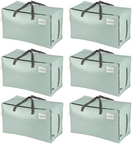 VENO 6 Pack Extra Large Heavy Duty Moving Bags with Wide Opening & Reinforced Handles, Reusable Storage Tote Bags with Strong Zippers for Clothes, College Dorm Essentials & Moving Supplies by Veno