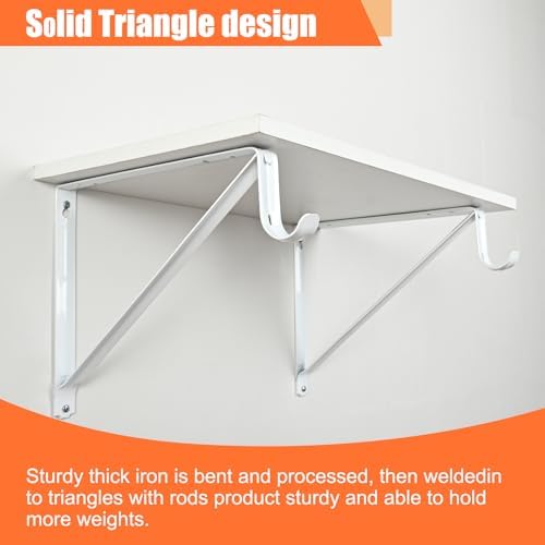 10 Pack Heavy Duty Closet Shelf & Rod Brackets, Wall Mounted Closet Shelf Brackets, 11 x 9.45 Inch Closet Shelf Brackets with Rod Support, White - Image 2