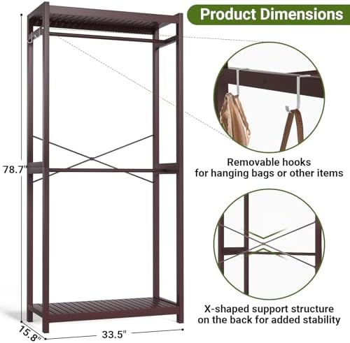 Homykic Bamboo Clothing Rack with Shelves, 33.5” Wide Clothes Rack, 78.8” H - Image 5