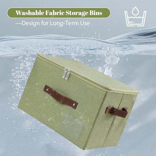 ANMINY Storage Box Fabric Bins with Zipper Lid, 17.7"x13.8"x10" Green, 3PCS - Image 3