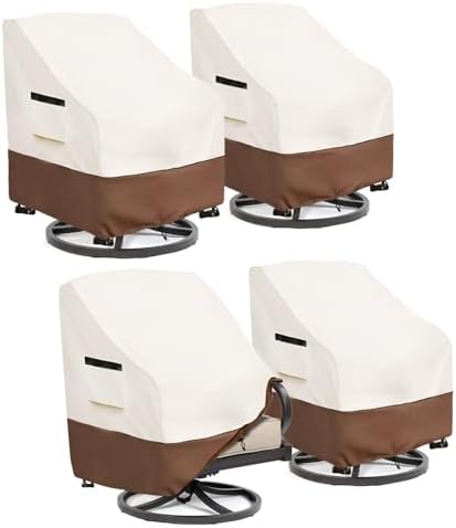 Patio Chair Covers 4 Pack,Swivel Lounge Chair Cover,Waterproof Heavy Duty Patio Furniture Covers for Outdoor Swivel Lounge Chair(30 W x 34 D x 38.5 H inches) Beige & Brown by Osileyo