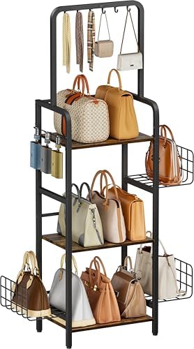 3-Tier Tall Purse Organizer Rack Stand, Bag Storage Holder, Black by Tuohours