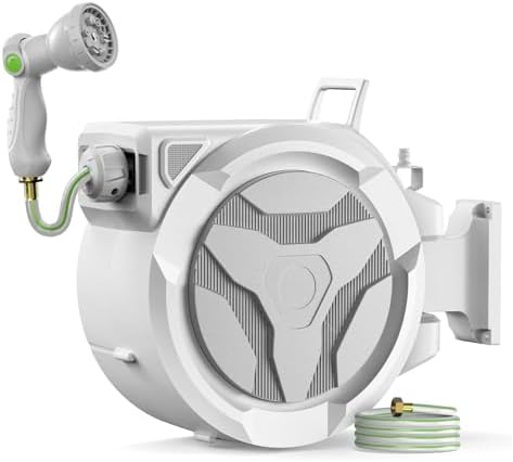 Retractable Garden Hose Reel 1/2"x100ft Wall Mount with 10-Function Nozzle by Smarttechluckyyou