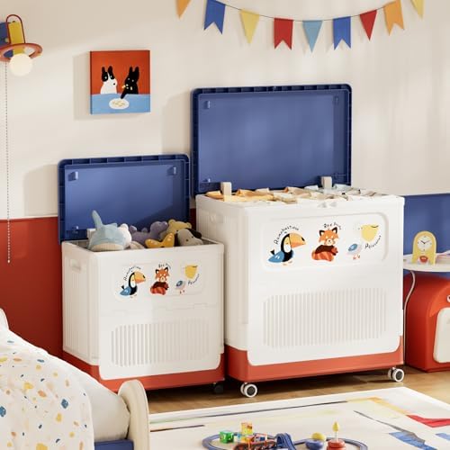 HAIXIN 130QT Large Storage Bin with Lid and Wheels, White-Blue-Red - Image 6