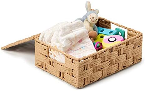 EZOWare Set of 4 Woven Wicker Stackable Storage Basket with Lid, Decorative Paper Rope Organizer Nesting Bin with Handles for Kids Baby Closets, Room Decor, Gift Baskets Empty - 4 Sizes, Beige - Image 3