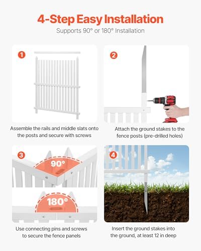 VEVOR 2 Panels Outdoor Privacy Screen, 36 x 45 in Air Conditioner Fence with 19.7 in Ground Stakes, Pool Equipment Enclosure, Strip Vinyl Privacy Fence, Ideal for Trash Can and A/C Units, White - Image 4