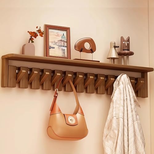 Wall Mounted Piano Key Hanger | Flip Style Hook | Entrance Wall Art Hook, Made of Oak Wood (3 Times Painted, 4 Times Polished) (Tray Walnut, 12Hooks) by FleiSleep