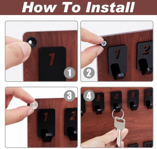 Beeveer Acrylic Key Holder Board with 30 Hooks, Wall Mount Organizer,Walnut - Image 3