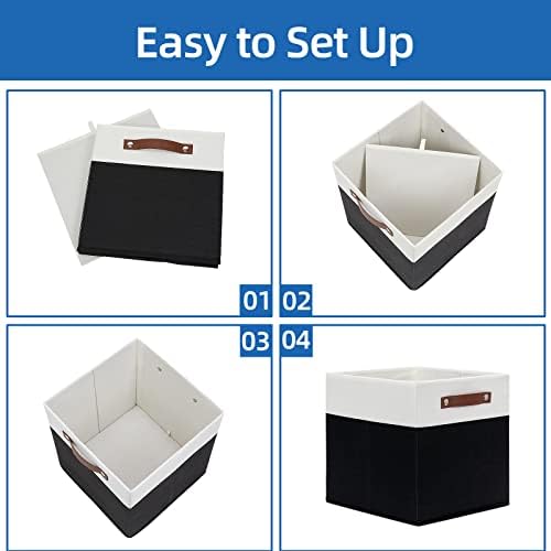 Temary Foldable Storage Cubes Set of 4 - Organizers with Handles, Decorative Storage Boxes for Home, Office (White&Black) - Image 7