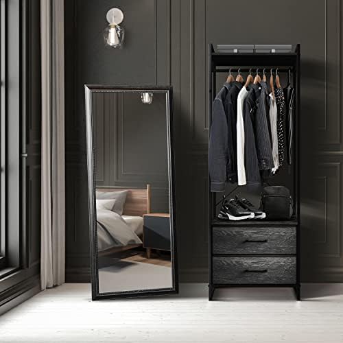 Sorbus Tall Clothing Rack with Drawers, Wood Top (Rustic Black) - Image 3