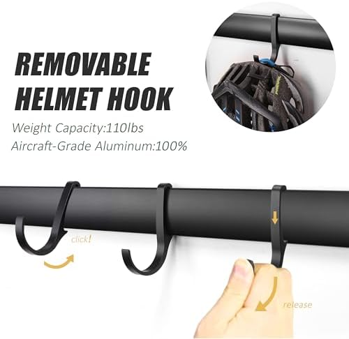 Wall 2/3/4 Bike rack, Fits Max 3 Inch for Mountain Bike eBike, 110 lbs Weight Capacity, with Helmet Hook, Modular Hook Track Design Heavy duty Wall mount Bicycle Hanger for Garage Storage - Image 6