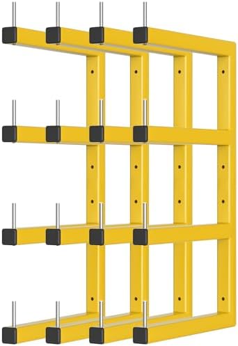 4-Pack Lumber Storage Rack, Wood Storage Racks Wall Mount, Heavy Duty Garage Wood Organizer with 8-Level System, Yellow Utility Rack Organization Up 1600 Lbs, Metal Lumber Shelf for Indoor & Outdoor by Riciakik