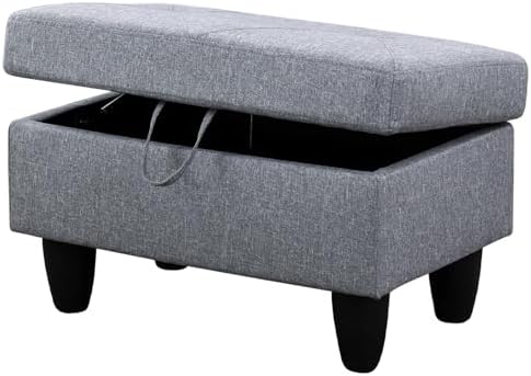 28.5'' Ottoman with Storage, Linen Ottoman Foot Rest for Living Room Upholstered Footstool, Perfect Storage Ottoman Bench Bag Floor Chair for Bedroom or Entryway, Grey - Image 6