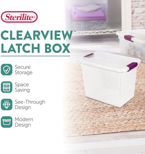 Sterilite 27 Quart ClearView Latch Box, Stackable Storage Bin with Latching Lid, Organize Clothes, Shoes in Closet, Clear Base and Lid, 18-Pack - Image 3