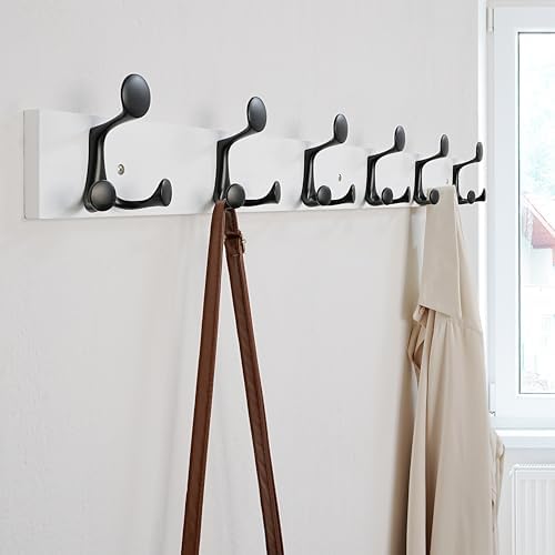 SKOLOO 39-Inch White Wood Coat Rack Wall Mount with 6 Triple Hooks - Ideal for Family Entrances, Classrooms, and Pet Supplies Storage - Perfect Coat Hooks for Wall, Pack of 2 - Image 3