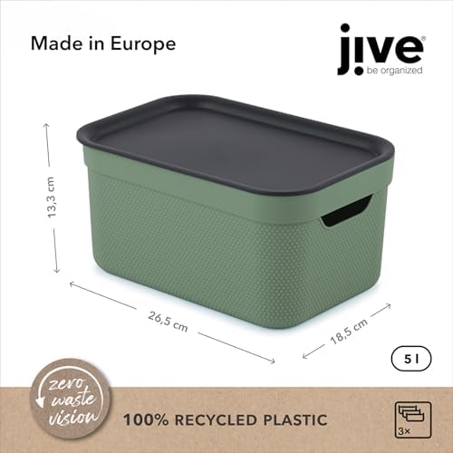 Rotho Jive Set of 3 Storage Box 5l with Lid, Recycled Plastic, Green - Image 3