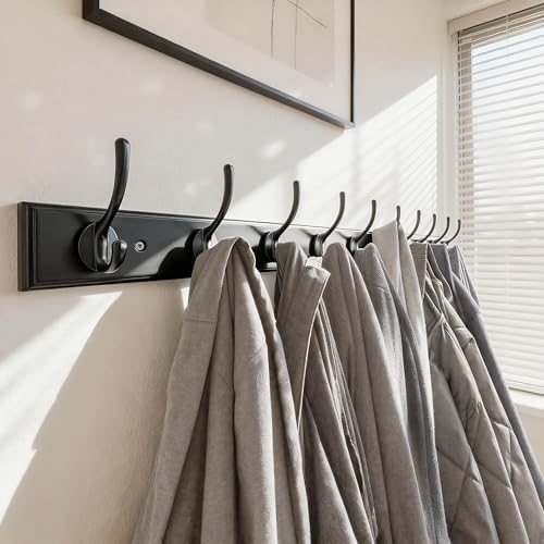WEBI Coat Rack Wall Mount,38 1/4" Long Coat Hooks Wall Mounted,Bamboo Coat Hanger Wall Hook Rack,Jacket Hanger,10 Hooks for Hanging Coats,Clothes,Hats,Black - Image 2