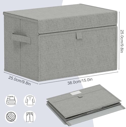 Foldable Storage Boxes with Flip Cover,15x9.8x9.8in,Grey,4 Pack - Image 4