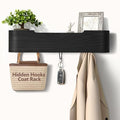 Coat Rack Wall Mount with Shelf 4 Hidden Hooks Modern Wooden Key Holder Entryway Organizer for Hallway Bedroom Bathroom Home Decor Storage for Hanging Coats Hats Bags Towels, Black by Jadoxy