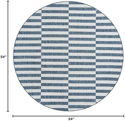 Unique Loom Outdoor Striped Collection Area Rug - Striped (7' 10" Round Blue/Ivory) - Image 2