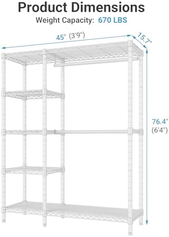 VIPEK V7C Garment Racks with Cover Portable Closets for Hanging Clothes, Heavy Duty Clothes Rack with Shelves Metal Closet Wardrobe, Max 670lbs, White Rack with Black Upgraded Polyester Cover - Image 6