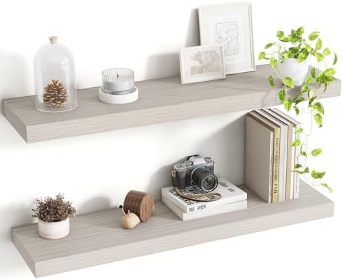 Acovy 30 Inch Floating Shelves, 8 Inch Deep Floating Shelves for Wall, Hanging Shelf with Invisible Brackets, Deep Shelves for Bathroom, Bedroom, Living Room, Grey, Set of 2 by Acovy