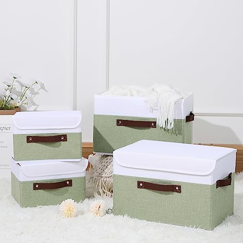 ANMINY Fabric Storage Box Bins with Lids, Green White, 15"x10"x10", 4 Pack - Image 7
