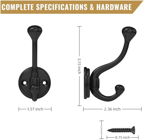 12 Pack wall Hooks for Hanging, Heavy Duty Coat Hook wall Mount, Easy to Install Metal Closet Hooks, Apply to Bathrooms, Bedrooms, Living Rooms, Entrances (Black) - Image 3