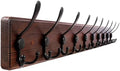 Kuhome 38.6'' Large Coat Rack Wall Mount Coat Hooks Coat Hanger with 10 Metal Black Triple- Hooks Brown Pine Real Wood Plank Hat Rack for Wall Hooks for Hanging Coat Hat Jacket by Kuhome