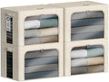 4 Pack Clothes Storage Bins with Metal Frame - 66L Stackable Storage Box with Lid，Foldable Storage Container Organizer for Clothes，Linen Fabric Storage Box with Clear Window＆Zippers＆Handles by Chizjox