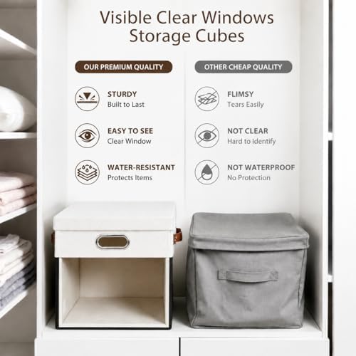 13x13 Inch Ultra Thick Fabric Storage Bins with Lids & Windows, 3P - Image 6