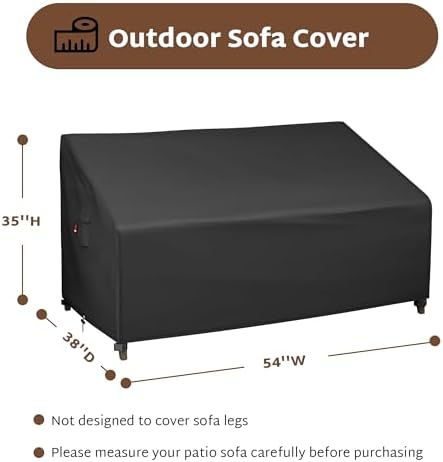 iBirdie Patio Furniture Sofa Cover 54 x 38 x 35 inch, 2-Seater inch Outdoor Waterproof Couch Loveseat Bench Cover, Black - Image 2