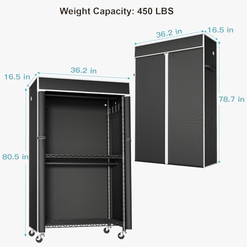 FUTASSI Clothing Rack with Cover, P1C Rolling Closets with Wheels - Image 5