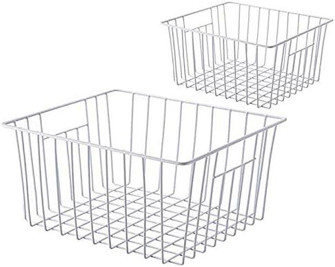 Slideep Freezer Baskets Storage Basket Organizers, Deep Wire Farmhouse Bins Container with Handles for Kitchen, Pantry, Cabinet, Car, Bathroom Pearl White, 4 Pack - Image 5