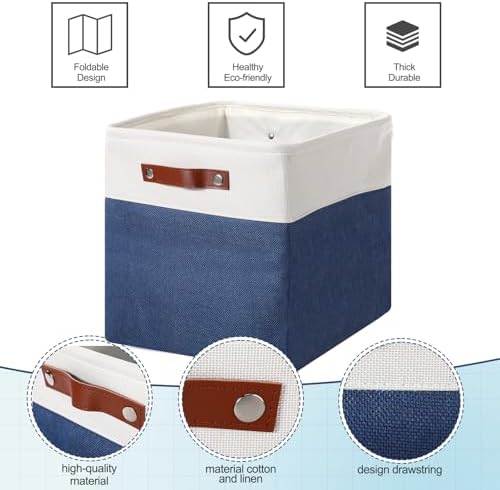 Uiifan 8 Pack 12 x 12 x 12 Inch Large Storage Baskets Collapsible Fabric Storage Cubes Bins with Handles for Shelves Closets Nursery Home Clothes Toys Organizers, Blue - Image 6