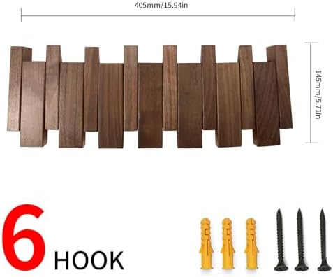 Wooden Coat Rack Hanger Wall Mount with 6 Hooks Wall Mounted Coat Rack Coat Rack Wall Mount Made of Walnut Wood - Image 2