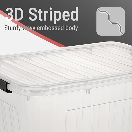 Cetomo 60Qt*6 Plastic Storage Bins with Lids, Storage Box with Wheel, Organizing Container with Wheels and Durable Lid, Stackable, Nestable, Transparent with Black Buckle, 60Quart-6 Pack - Image 5
