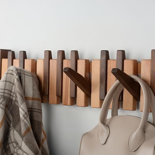 Beech Piano Key Coat Rack with 12 Flip Hooks - Image 4