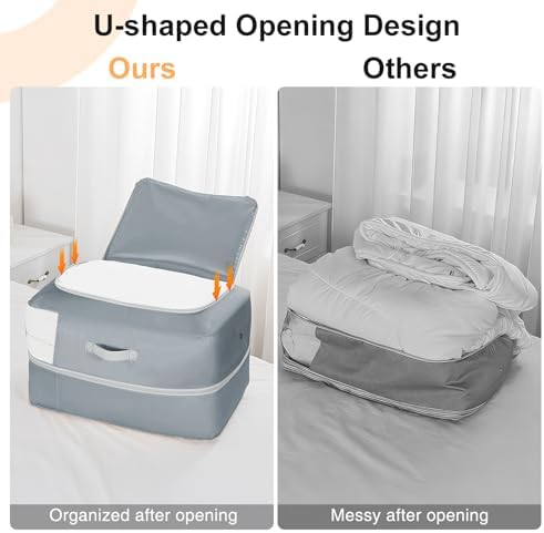 Comforter Storage Bag - 110L Large Capacity Blanket Storage Bags 2-Layer Ultra Space Saving Self Compression Organizer, Washable Compression Bags for Storage Comforter Blanket, 6-Pack, Grey - Image 4