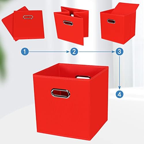 STOREONE 13 Inch Cube Organizer Bins ,Black Fabric Storage Bins，Foldable Storage Bins Basket with Dual Handles Fabric Organizer Bins and Storage Box，Set of 6,Red - Image 6