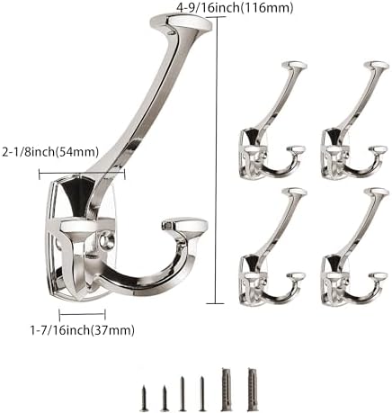 Polished Nickel Hooks Large Wall Mounted Decorative Solid Heavy-Duty Double-Sided Coat Hooks Triple Coat Hook Towels Coats Robes Towels Bag Bathroom Three Prong Coat Hook (10 Pack) - Image 2
