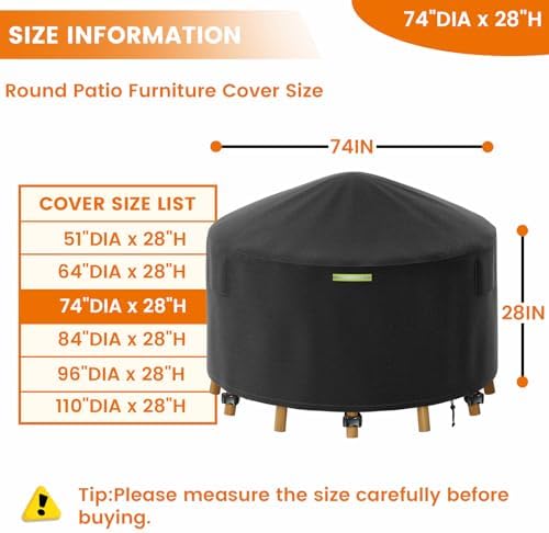 74 Inch Round Patio Furniture Covers with Support Pole - Image 2