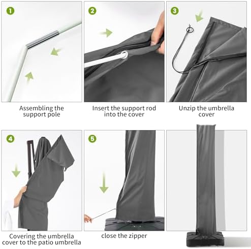Cantilever Patio Umbrella Cover with Zipper and Pole, Grey - Image 6