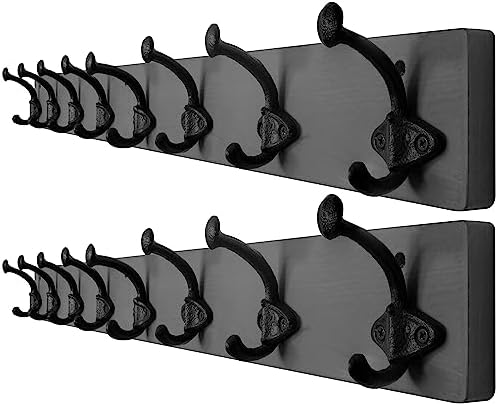 WEBI Rustic Coat Rack Wall Mount,35.43" Long 8 Cast Iron Coat Hooks Wall Mounted,Heavy Duty Wall Coat Hanger Hooks for Hanging Coats,Clothes,Jacket,Gray,2 Packs by WEBI