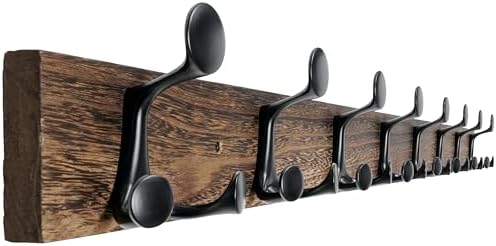 WEBI Coat Rack Wall Mount,43" Solid Wood Coat Hooks Wall Mounted Coat Hanger,16" Hole to Hole,Heavy Duty Hook Rack Rail,8 Triple Hooks for Hanging Coats,Jacket,Clothes,Hat,Backpack,Weathered Brown by WEBI